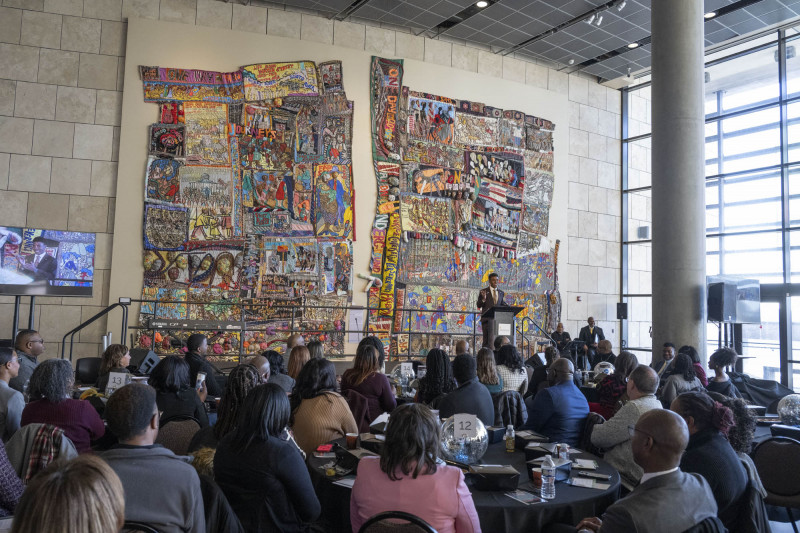 Kahlil Greene spoke during MLK Day breakfast at the National Underground Railroad Freedom Center Monday January 19, 2026. Photos by Joseph Fuqua II