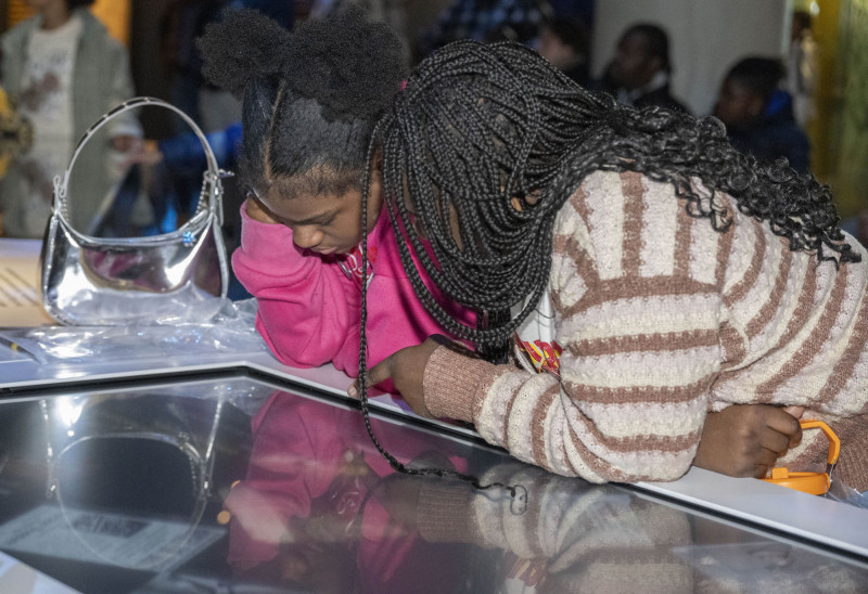 Two girls looked at a display in the “In This Place” exhibit during 21st annual King Legacy Celebration at the National Underground Railroad Freedom Center Monday January 19, 2026. Photos by Joseph Fuqua II