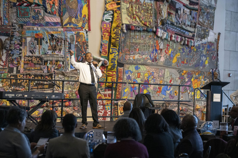 21st annual King Legacy Celebration Mc Courtis Fuller, Woodrow “Woody” Keown, Jr, President & Chief Operating Officer, Fisk Jubilee Singers and Keynote speaker Kahlil Greene shown here during MLK Day breakfast 21st annual King Legacy Celebration at the National Underground Railroad Freedom Center Monday January 19, 2026. Photos by Joseph Fuqua II