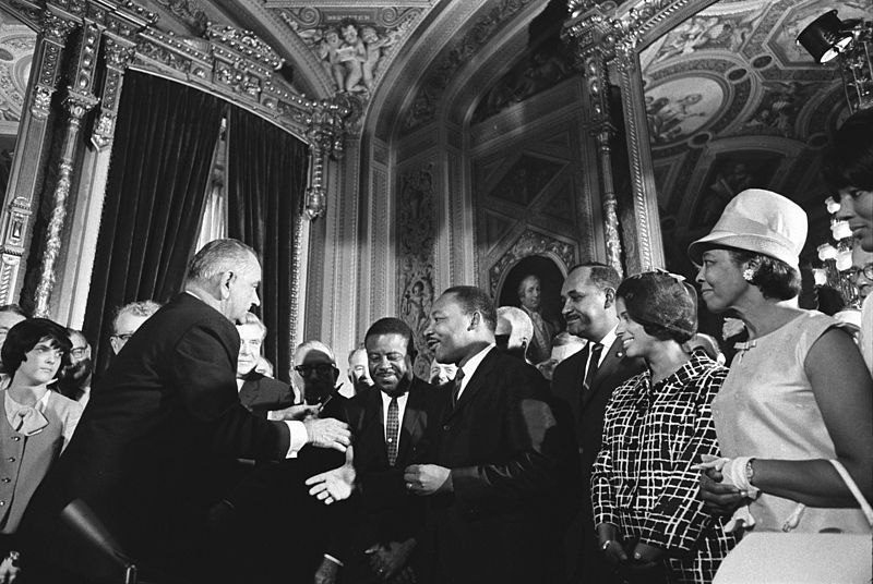 President Johnson with Martin Luther King, Jr. and civil rights leaders during the signing of the Voting Rights Act, August 6, 1965