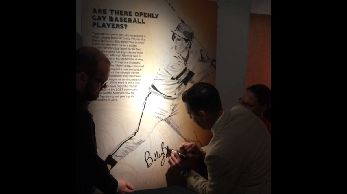 Billy Bean signing his panel in Diversity in Baseball 