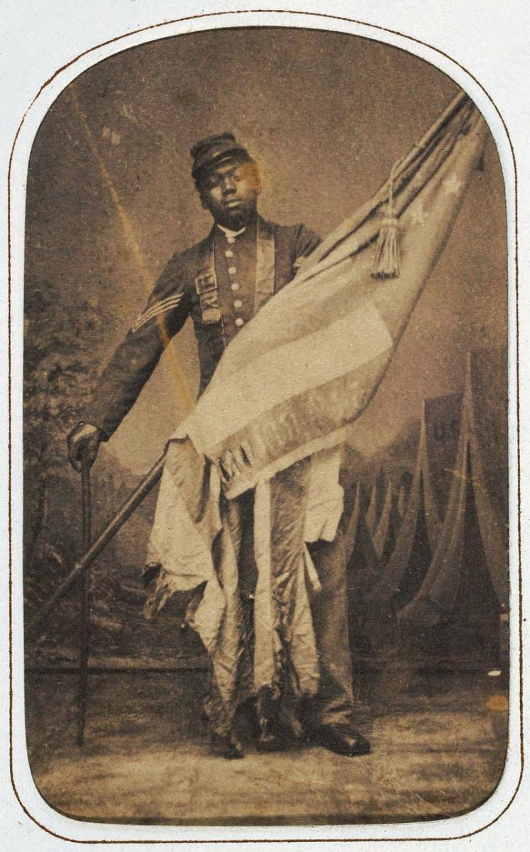 Photograph of Sergeant William H. Carney, circa 1864. He was the first African American to receive the Medal of Honor.